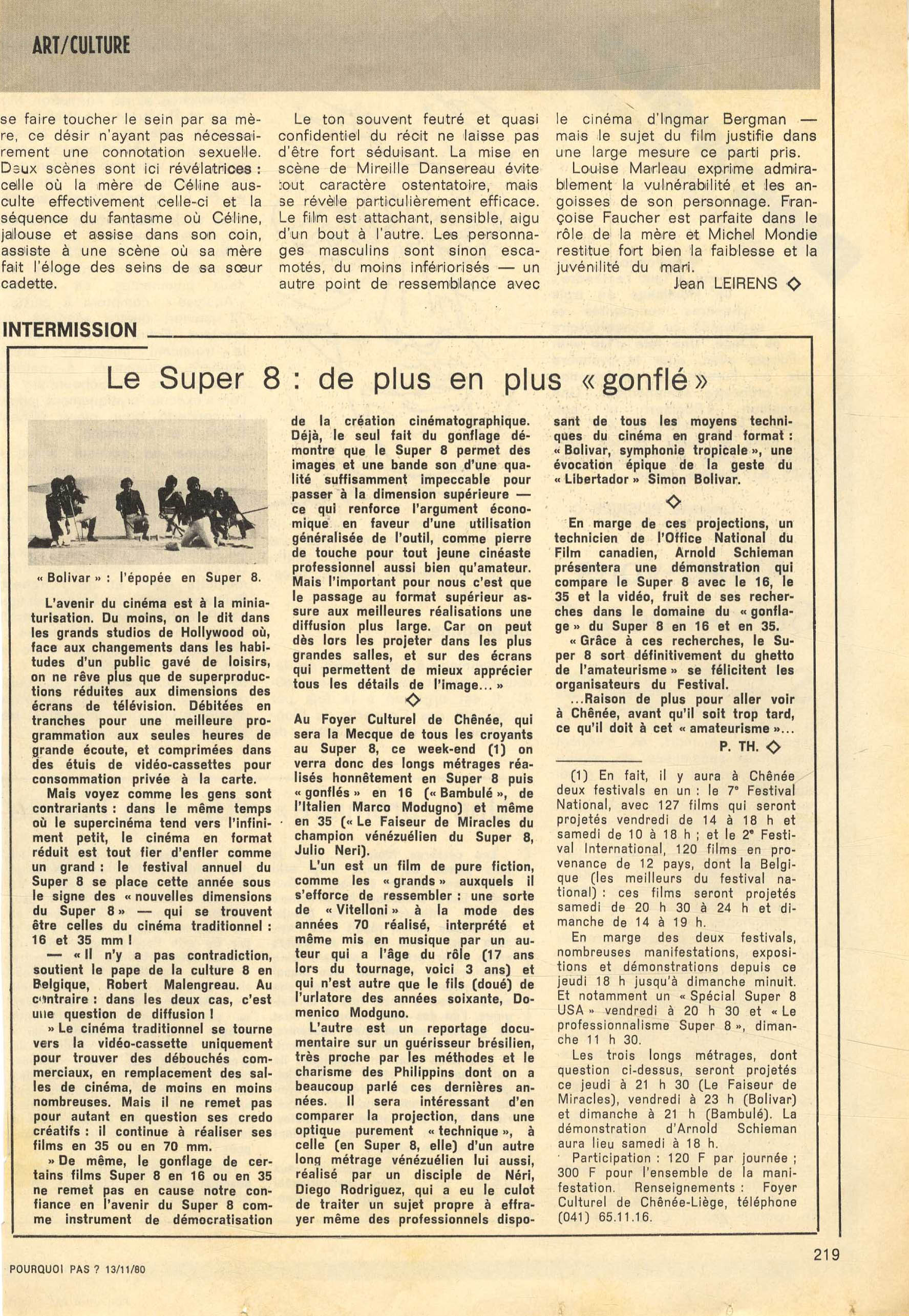 Nota anticipando el segundo festival internacional de Bélgica. Revista Pour Quoi Pas_13_11_80.jpeg